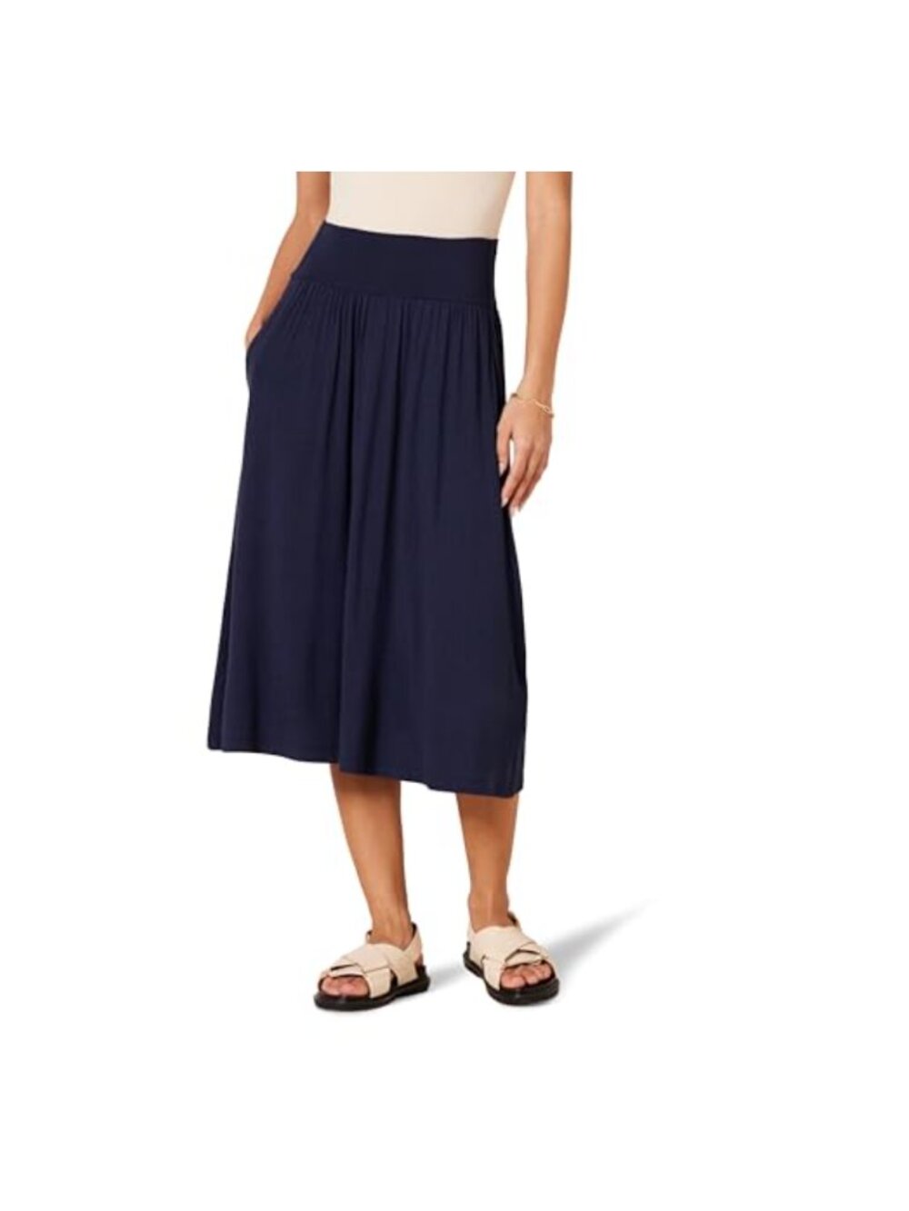 Jersey Pull On Midi Length Skirt, Cotton Blend, Slim Fit